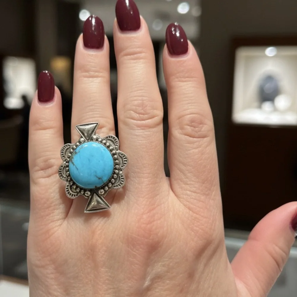 Sterling Silver genuine Turquoise Statement Ring -